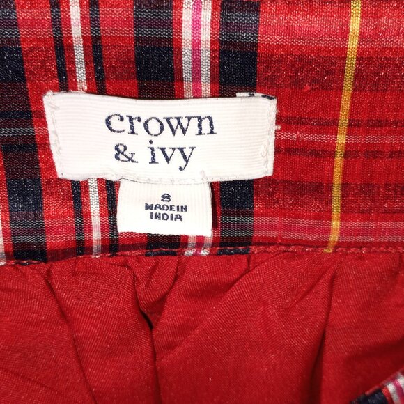 'Crown & Ivy' Taran Plaid Holiday Skirt 8 Fully Lined with Pockets EUC - Picture 3 of 13